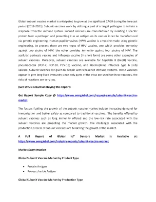 global subunit vaccine market is anticipated