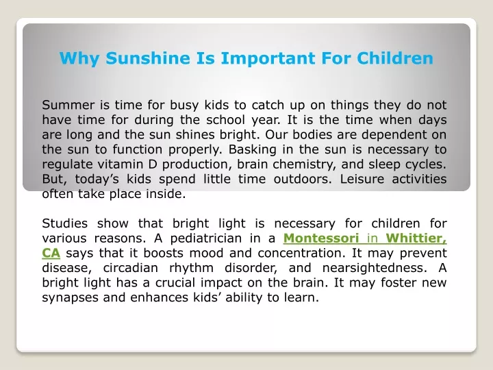 why sunshine is important for children