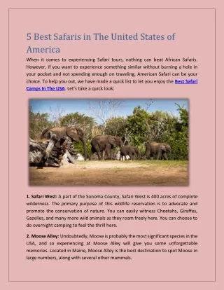 Must Visit These 5 Safaris in The United States of America