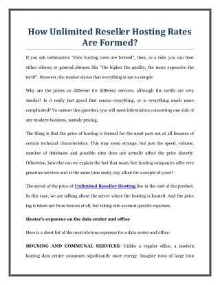 how unlimited reseller hosting rates are formed