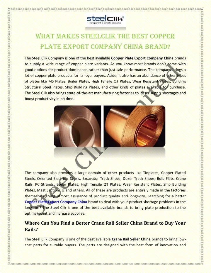 what makes steelclik the best copper plate export
