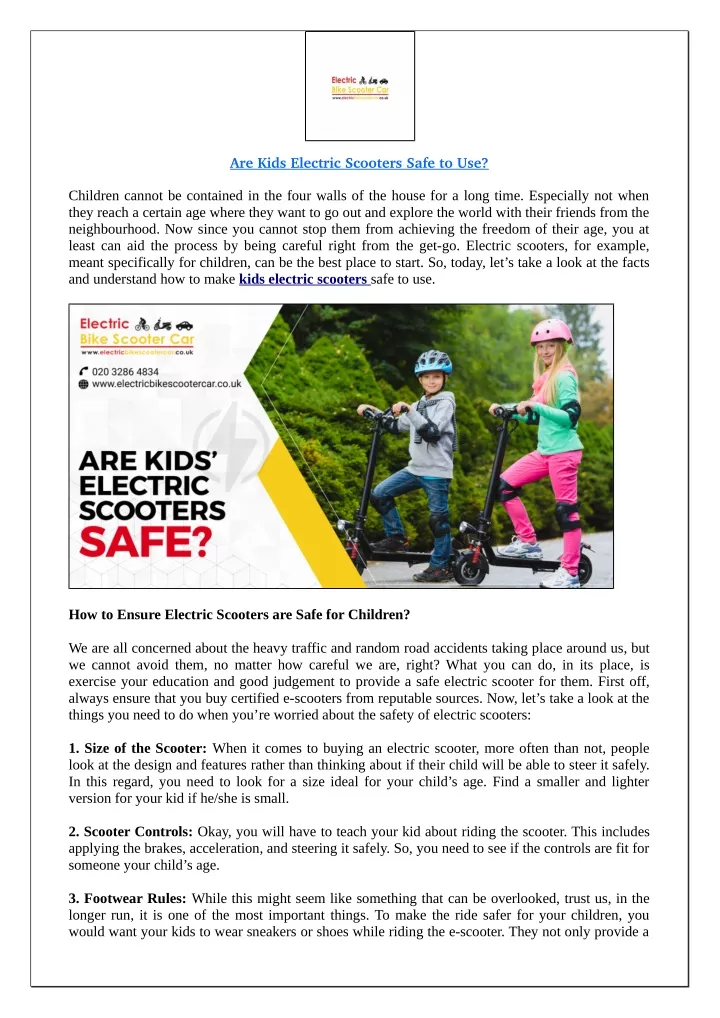 are kids electric scooters safe to use