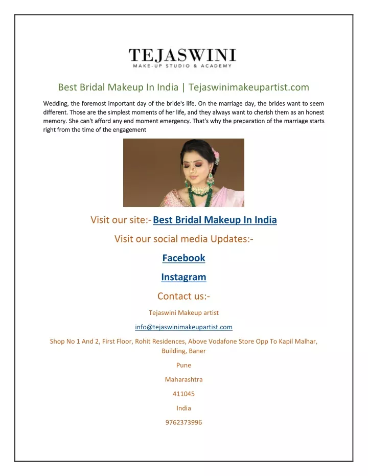 best bridal makeup in india tejaswinimakeupartist