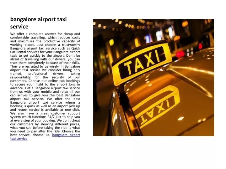 bangalore airport taxi service