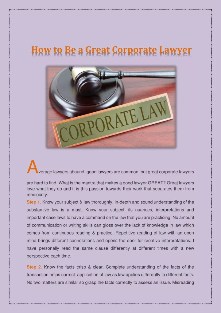 how to be a great corporate lawyer