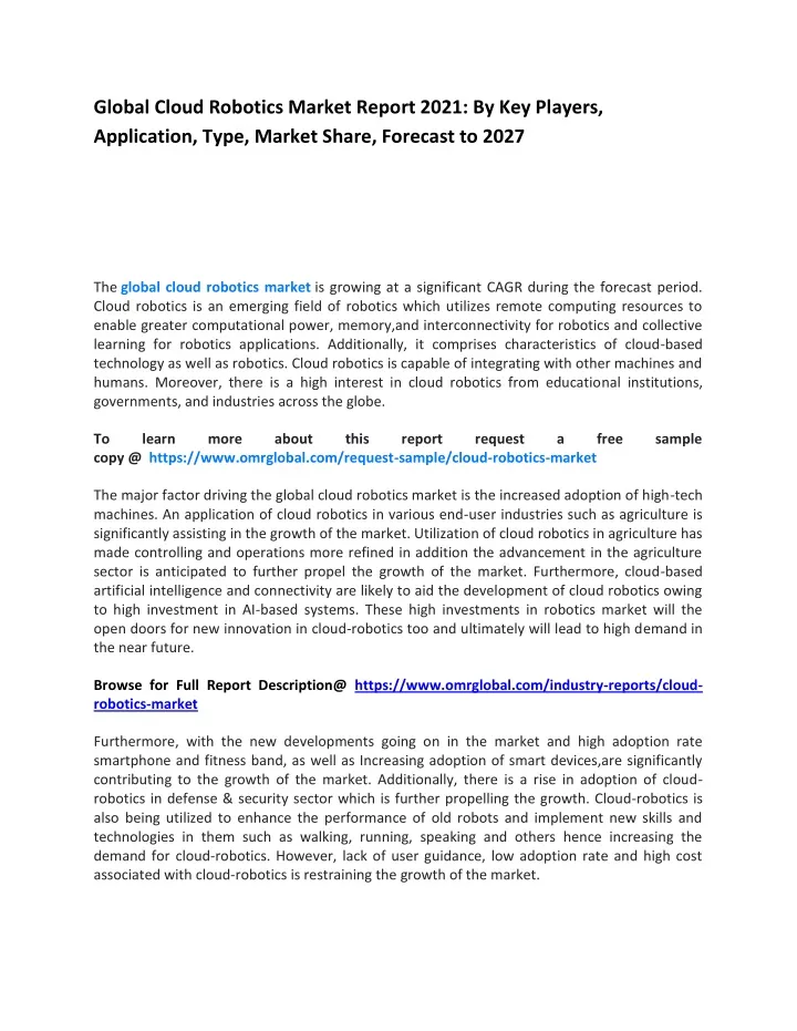 global cloud robotics market report 2021