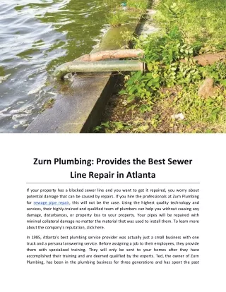 Zurn Plumbing Provides the Best Sewer Line Repair in Atlanta