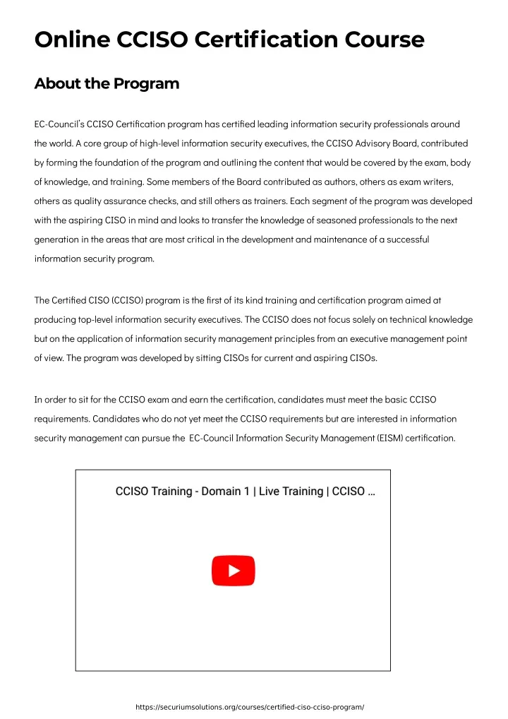 online cciso certification course