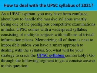 how to deal with the upsc syllabus of 2021