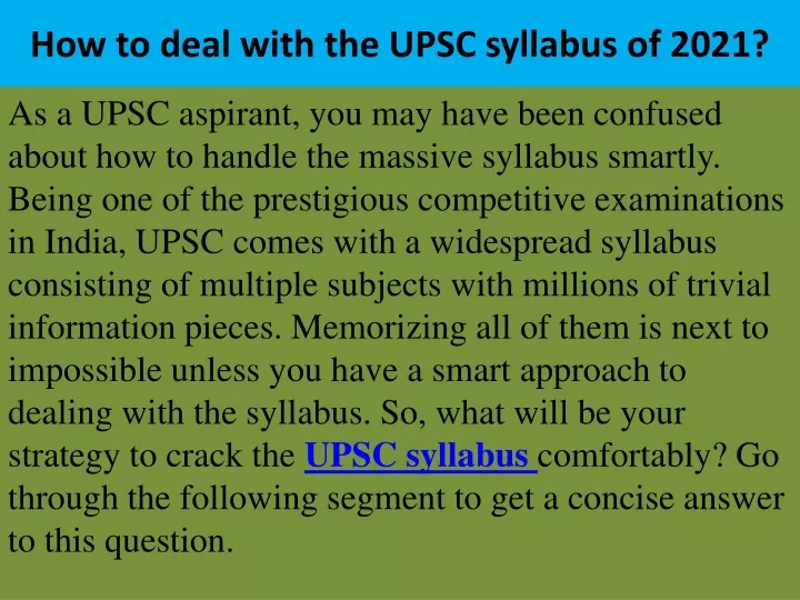 how to deal with the upsc syllabus of 2021