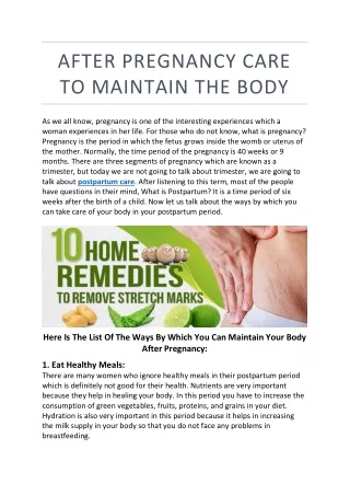 After Pregnancy Care To Maintain The Body