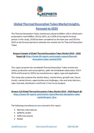 Global Thermal Desorption Tubes Market Insights, Forecast to 2025