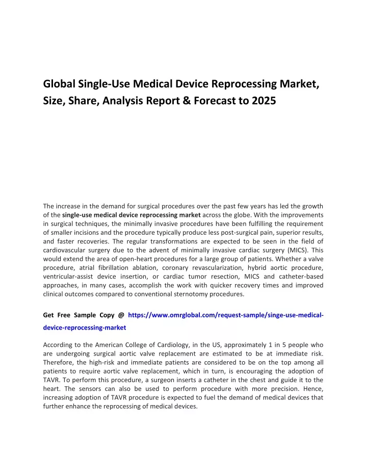 global single use medical device reprocessing