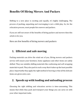 Benefits of hiring packers and movers
