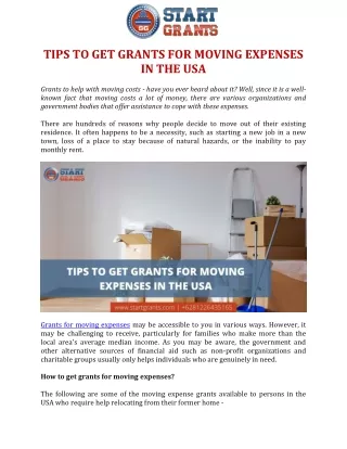 Tips to Get Grants for Moving Expenses in the USA