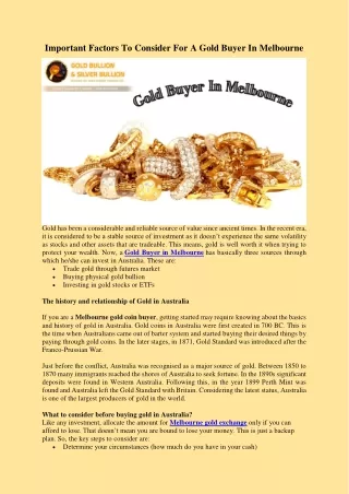 Important Factors To Consider For A Gold Buyer In Melbourne