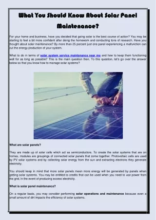 What You Should Know About Solar Panel Maintenance