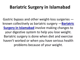 Bariatric Surgery in Islamabad