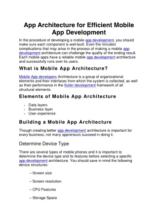 app architecture for efficient mobile