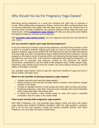 why should you go for pregnancy yoga classes