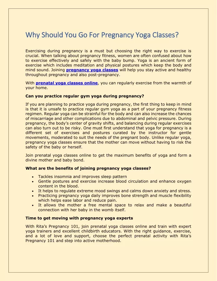 why should you go for pregnancy yoga classes