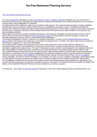 Tax-Free Retirement Planning Services