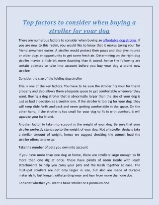 Top factors to consider when buying a stroller for your dog
