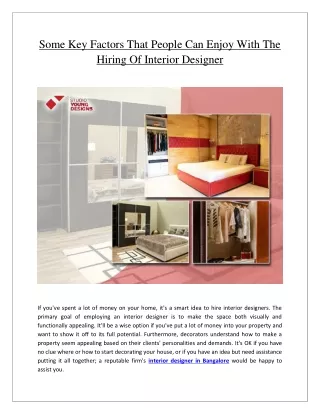 Some Key Factors That People Can Enjoy With The Hiring Of Interior Designer