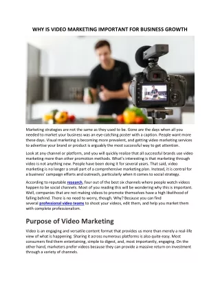 WHY IS VIDEO MARKETING IMPORTANT FOR BUSINESS GROWTH