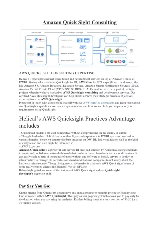 Amazon QuickSight - AWS QuickSight Consulting - Helical IT Solutions Pvt Ltd