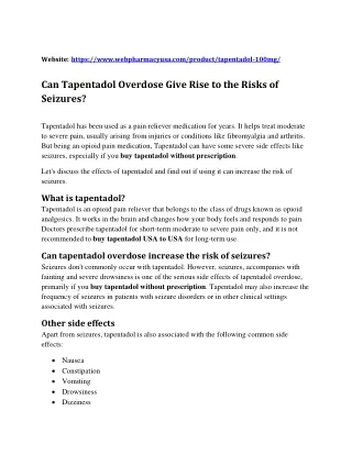 Can Tapentadol Overdose Give Rise to the Risks of Seizures