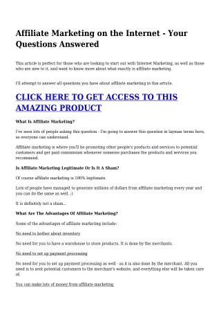 Affiliate Marketing on the Internet - Your Questions Answered
