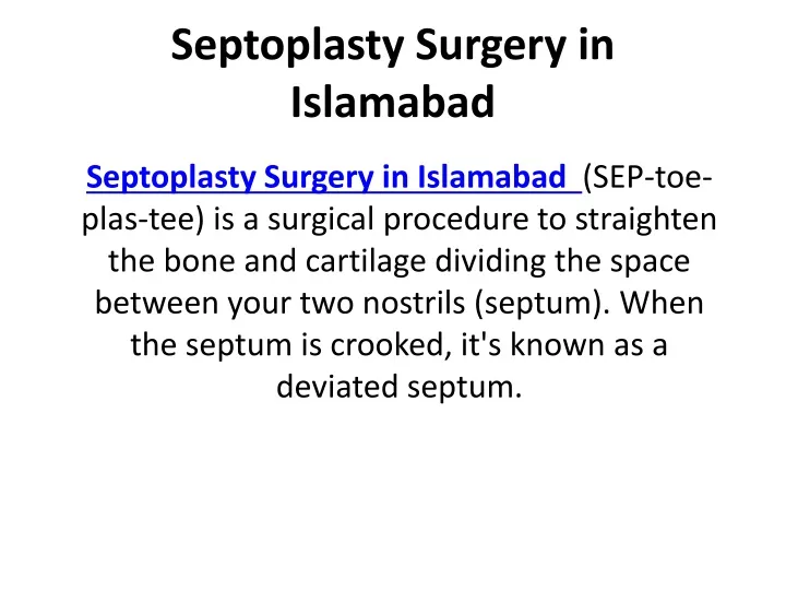 septoplasty surgery in islamabad