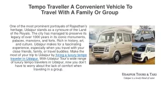 Tempo Traveller A Convenient Vehicle To Travel With A Family Or Group