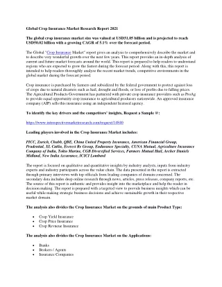 Global Crop Insurance Market Research Report 2021