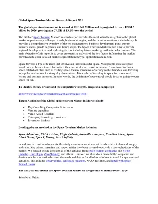 Global Space Tourism Market Research Report 2021