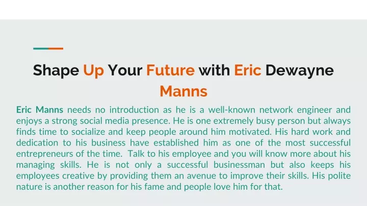 shape up your future with eric dewayne man ns