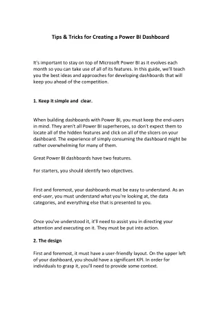 Tips & Tricks for Creating a Power BI Dashboard