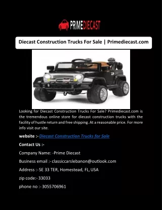 Diecast Construction Trucks For Sale | Primediecast.com