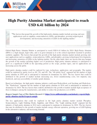 High Purity Alumina Market anticipated to reach USD 6.41 billion by 2024