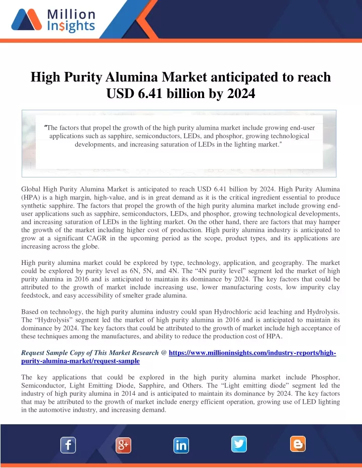 high purity alumina market anticipated to reach