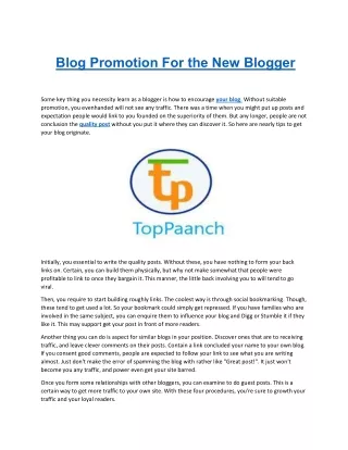 Blog Promotion For the New Blogger