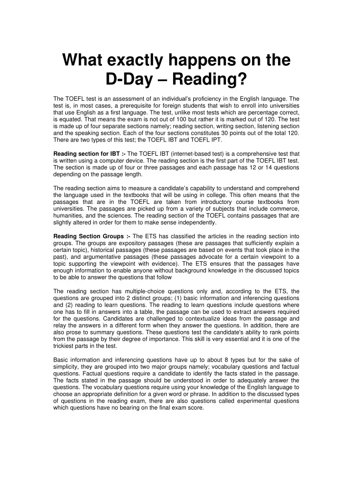 what exactly happens on the d day reading