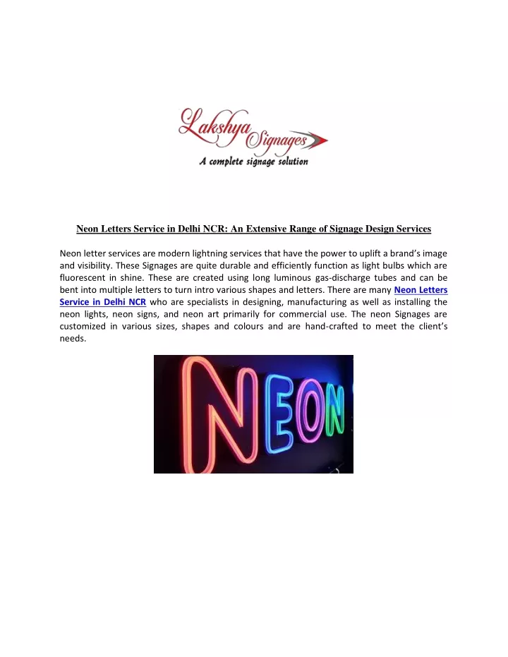 neon letters service in delhi ncr an extensive