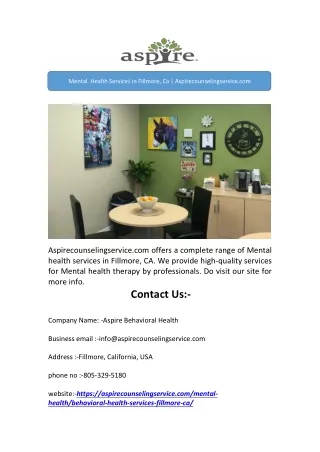 Mental Health Services in Fillmore, Ca | Aspirecounselingservice.com