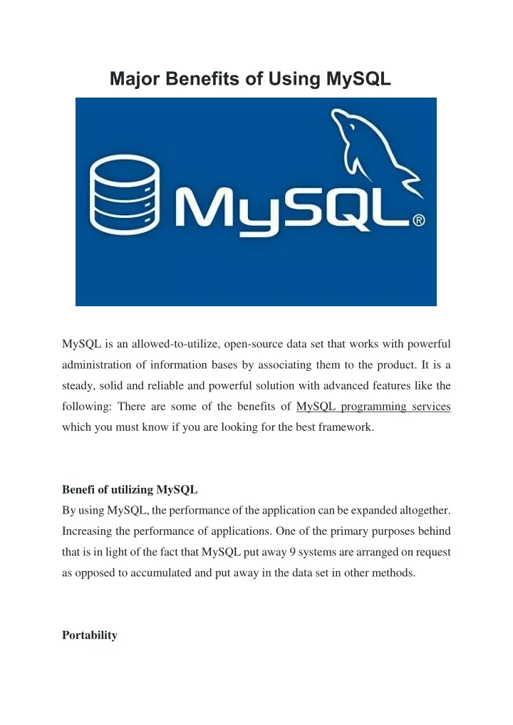 major benefits of using mysql