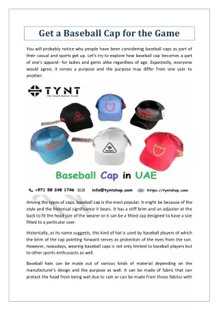 Get a Baseball Cap for the Game