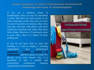Seven Reasons to Have Professional Commercial Cleaning Services in Southampton
