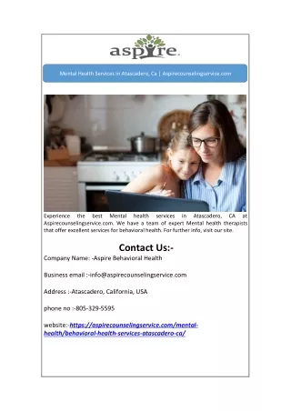 Mental Health Services in Atascadero, Ca | Aspirecounselingservice.com