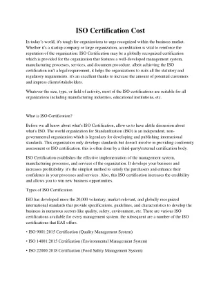 iso certification cost
